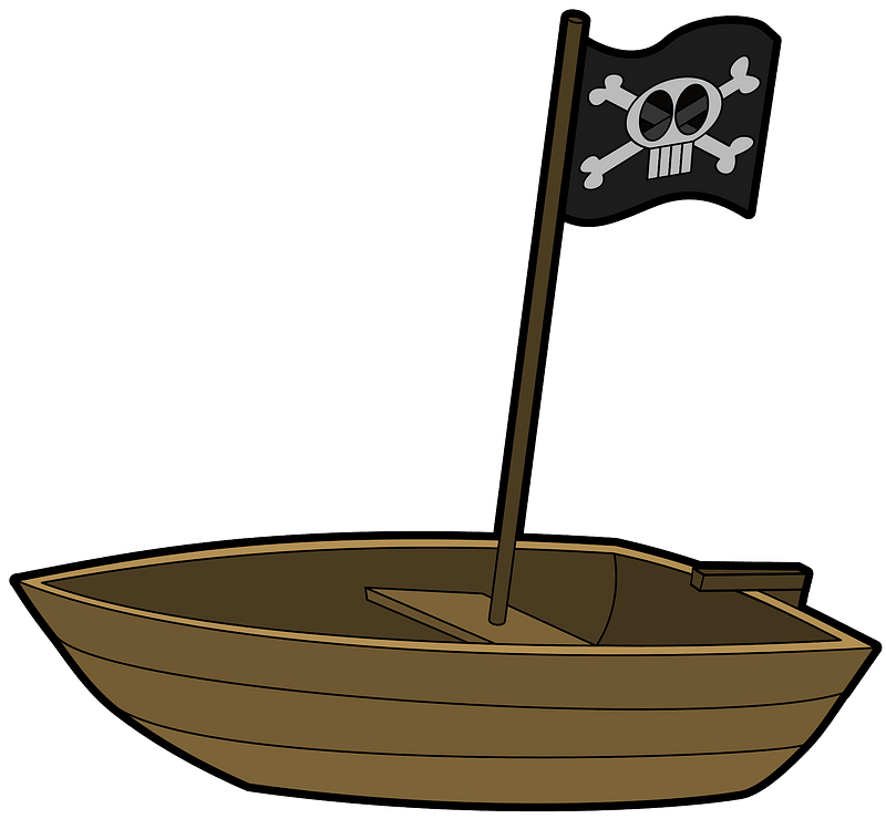 Rowboat with pirate flag clipart. Free download transparent .PNG