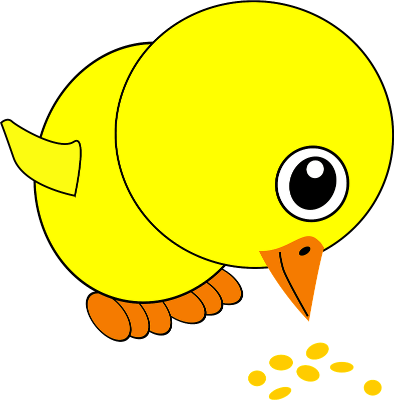 Funny chick eating bird seed clipart