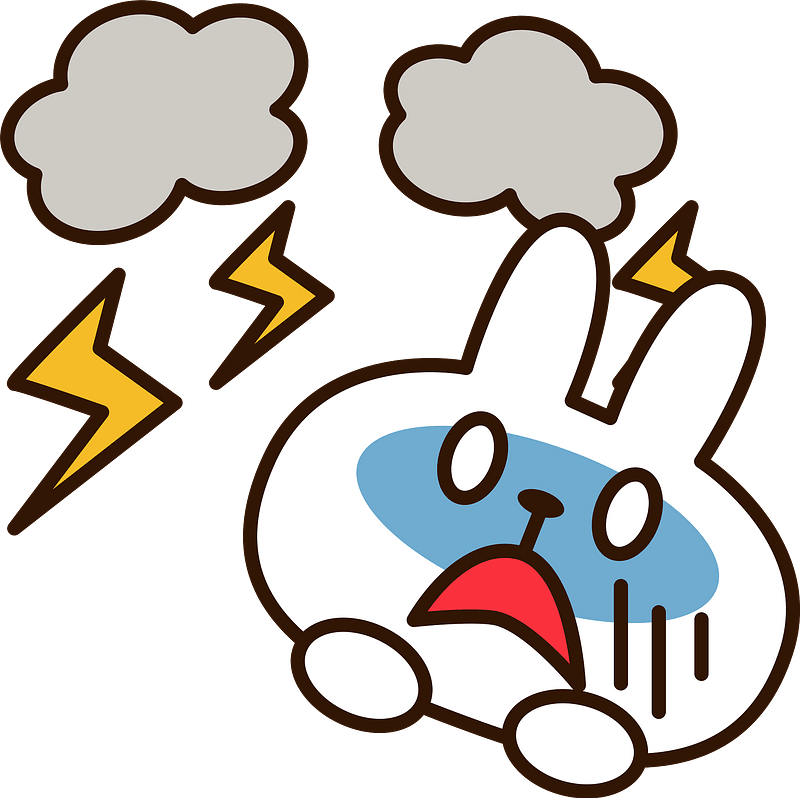 Lightning and thunder are scaring a rabbit clipart. Free download