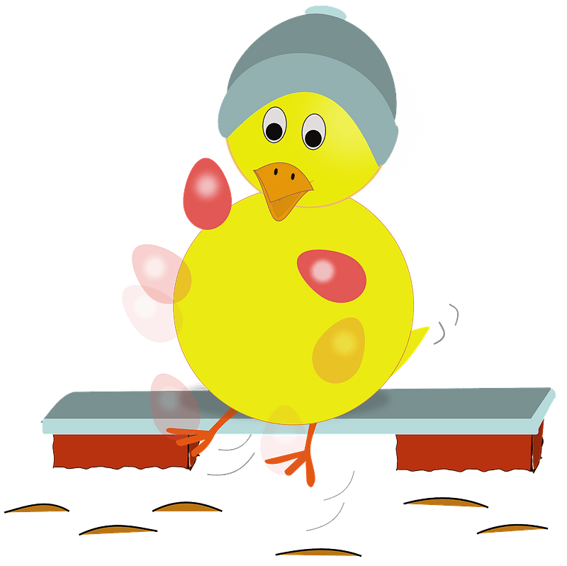 Easter chick kicking eggs klipart