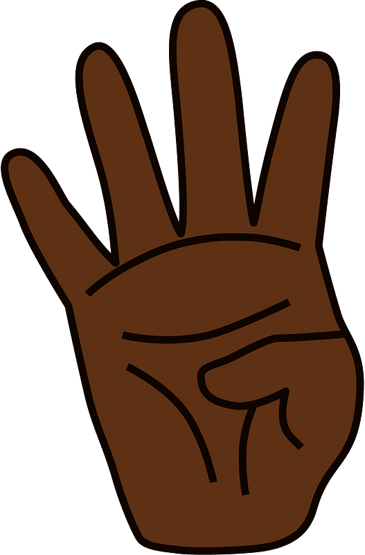 4 Fingers (Very dark skin) clipart. Free download transparent .PNG