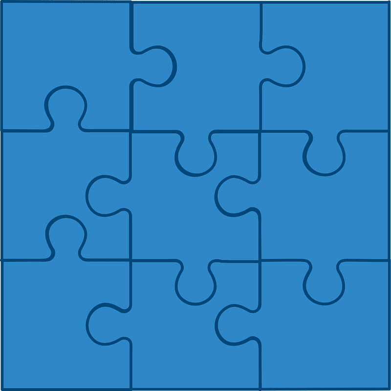 Blue jigsaw puzzle of 9 pieces clipart. Free download transparent .PNG