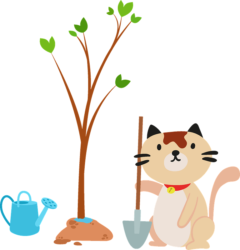 Клипарт Cat planting a tree