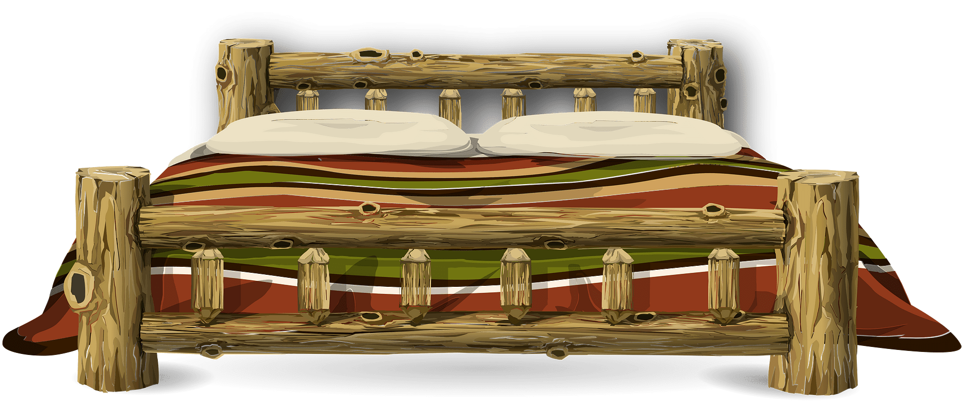 Log cabin two pillows bed clipart. Free download transparent .PNG