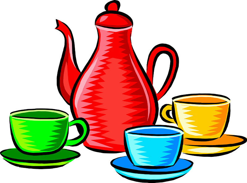 Colorful Coffee Pot and Cups 클립 아트