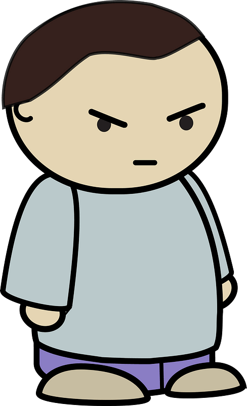 Black haired boy in a gray shirt, annoyed face, to the side clipart