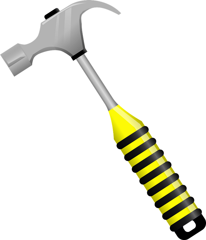 Hammer with a Yellow and Black Striped Handle clipart. Free download
