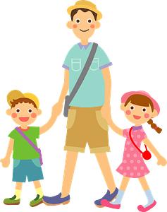 Father is Walking with Son and Daughter clipart