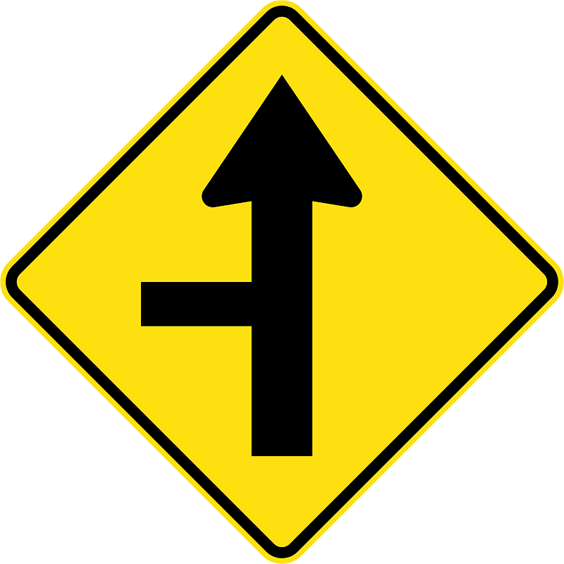 Junction with a side road ahead sign in Australia clipart. Free