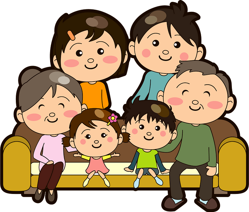 Three Generation Family Around the Sofa clipart. Free download transparent .PNG Creazilla