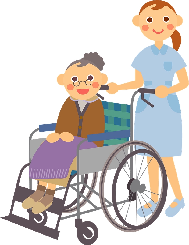 Nurse is Pushing a Grandmother in Her Wheelchair immagine clipart