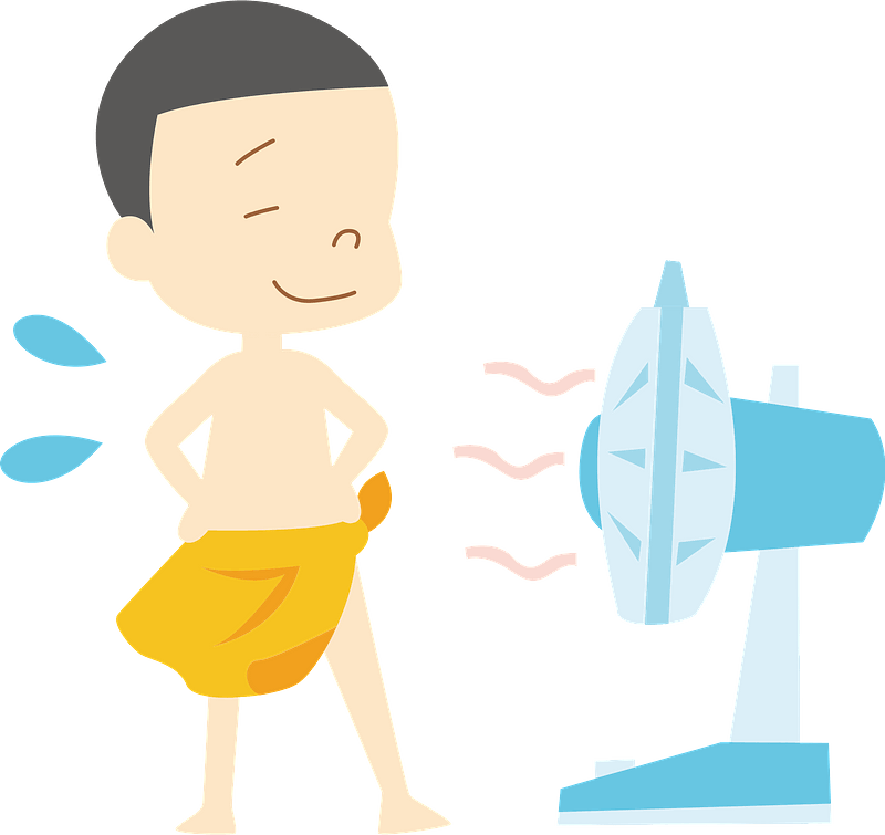 Man Standing in front of an Electric Fan clipart. Free download