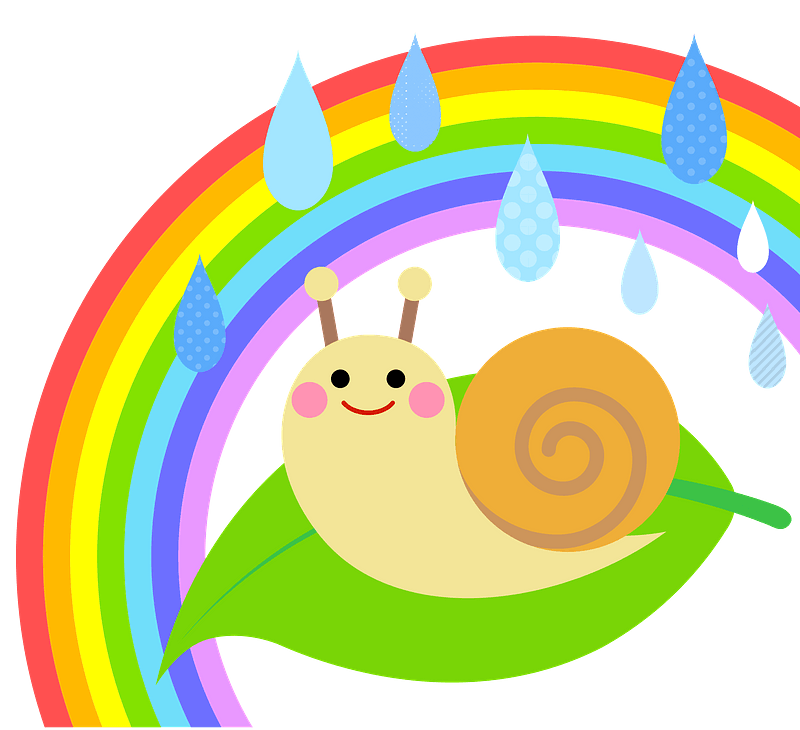 Snail in the Rain under a Rainbow clipart. Free download transparent