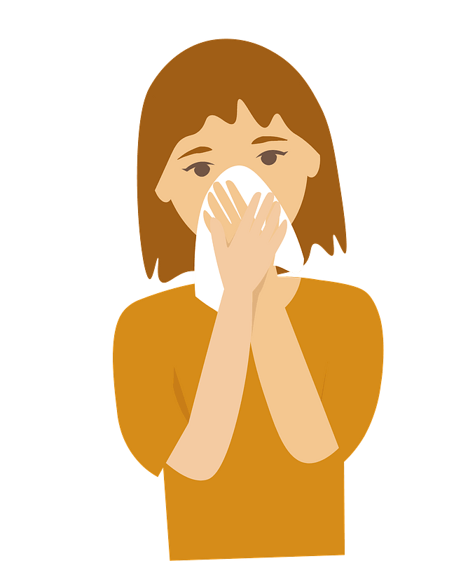 Girl sneezing with tissue clipart. Free download transparent .PNG