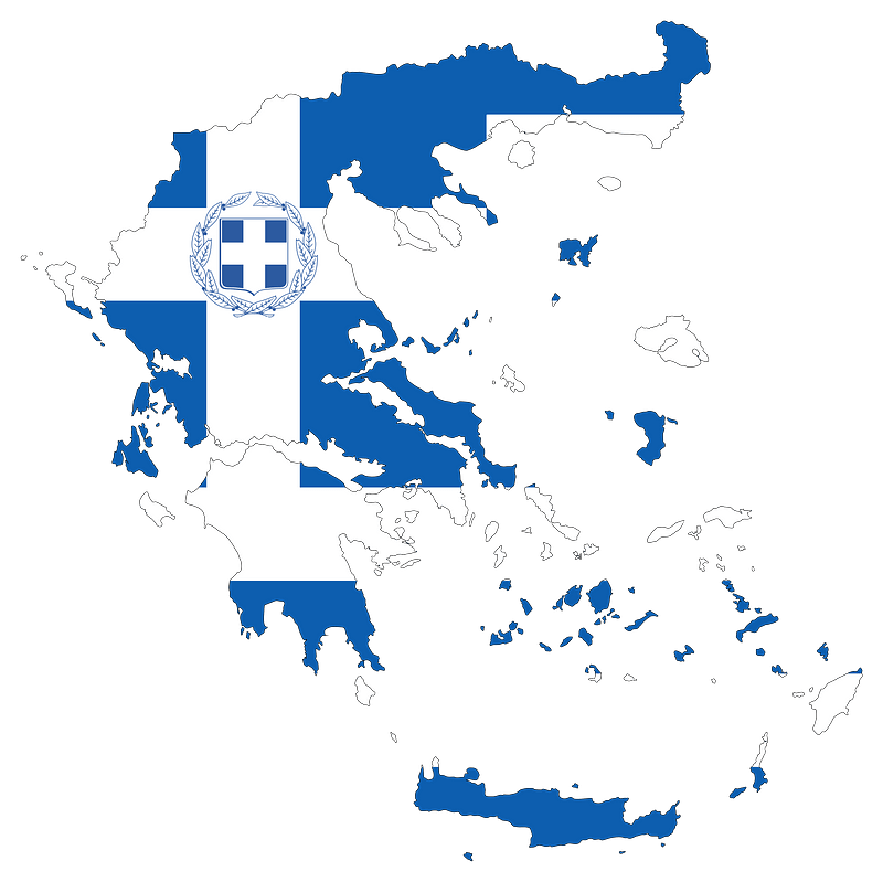 Greece Map Flag with Stroke and Coat of Arms clipart. Free download
