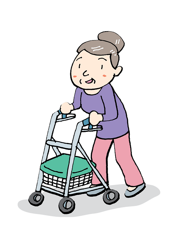 Old Woman Walks with Rollator Walker clipart. Free download transparent