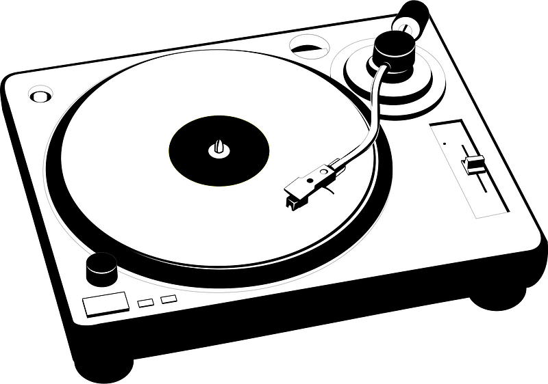 Black and white DJ turntable clipart. Free download transparent .PNG