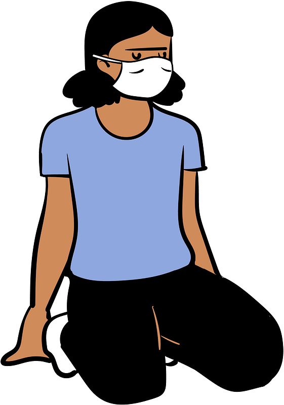 Girl in face mask sitting clipart. Free download transparent .PNG