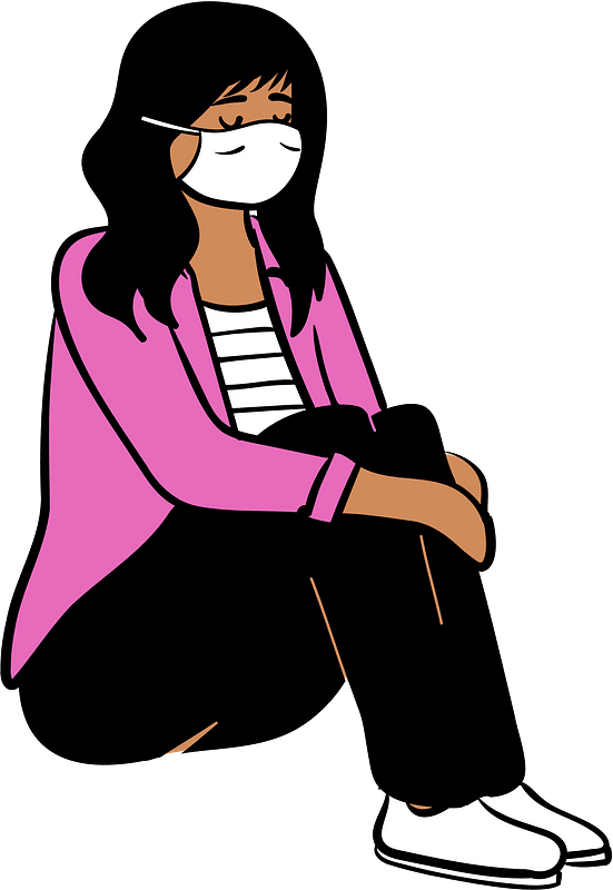 Girl in face mask sitting clipart. Free download transparent .PNG
