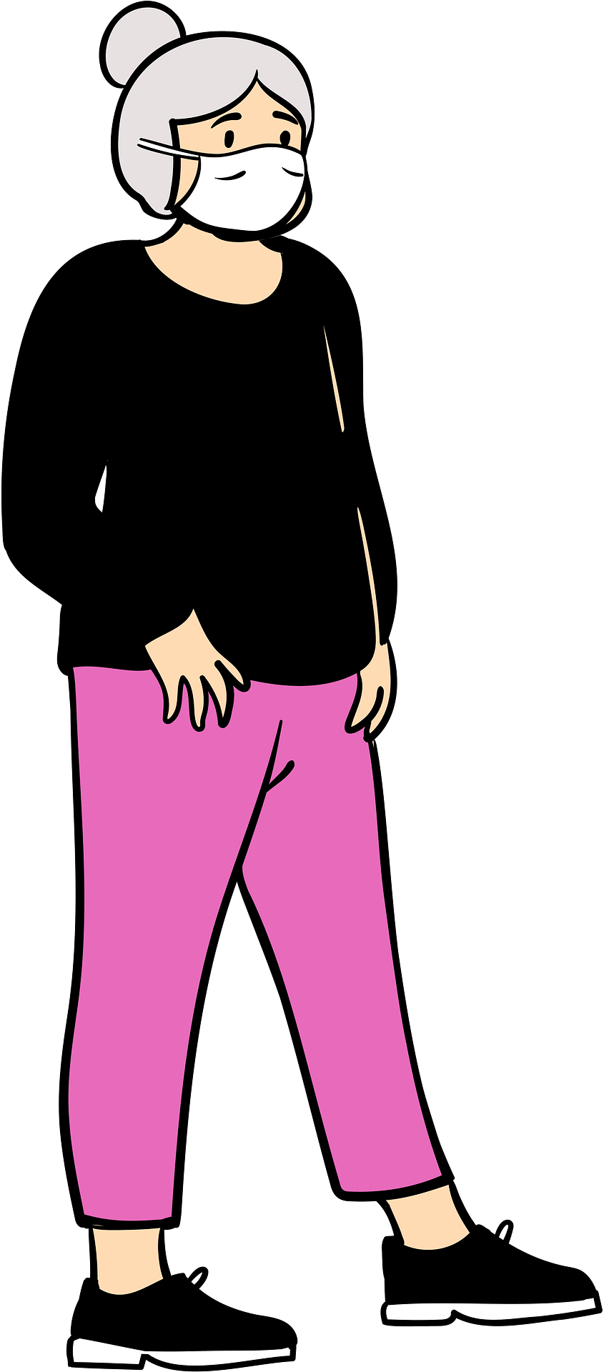 Old woman wearing face mask clipart. Free download transparent .PNG