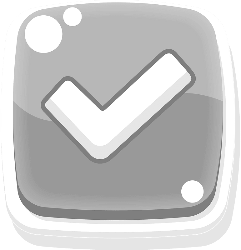 Rounded grey check mark button icon. Free download transparent .PNG
