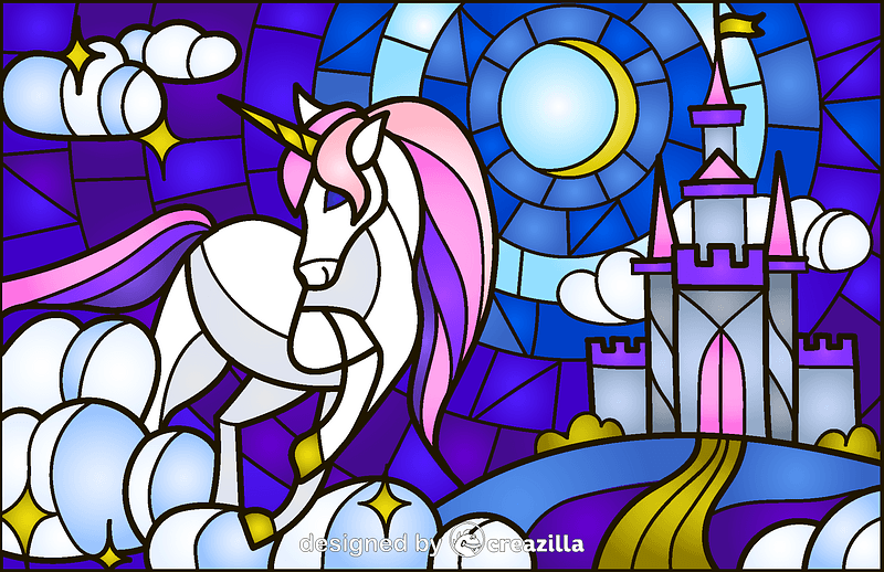 Unicorn Stained Glass Style Illustration ベクターイメージ狐