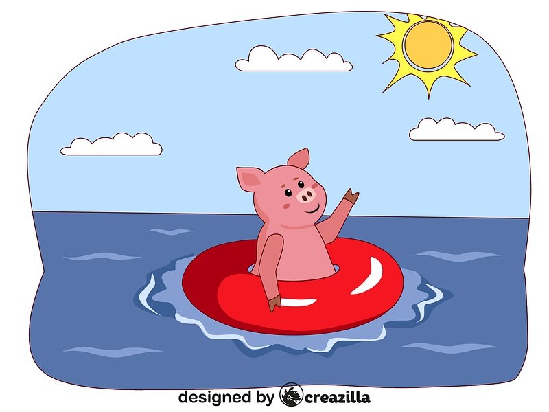 Векторне зображення: Animals on the beach - pig