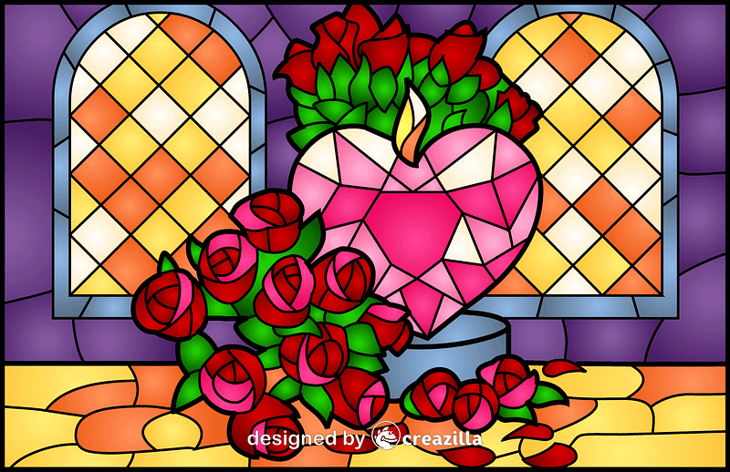 Heart And Roses Stained Glass Style Illustration矢量图像