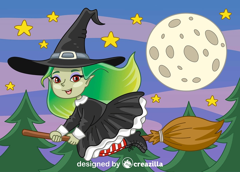 Векторное изображение: Witch on a broomstick