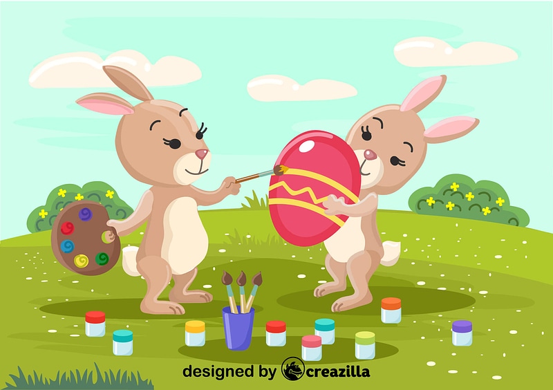 Rabbits painting eggs vector. Free download. Creazilla