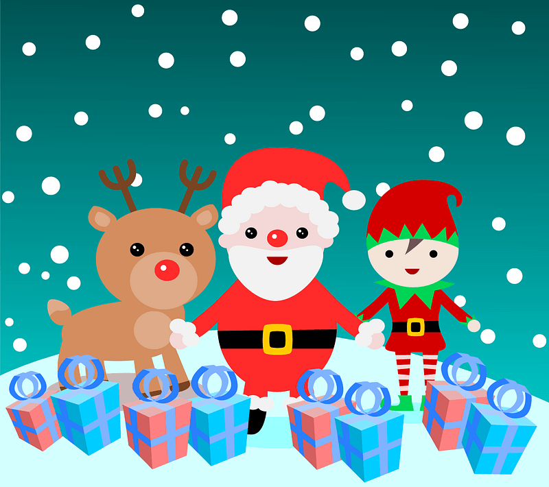 Vector de Santa, reindeer and Christmas elf